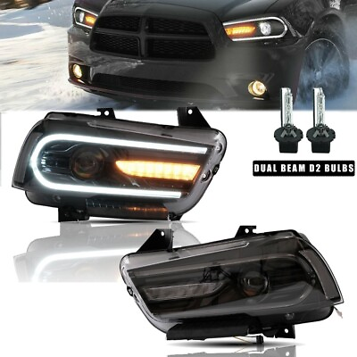 #ad Pair LED DRL Headlight Dual Beam Halogen Model For 2011 2014 Dodge Charger