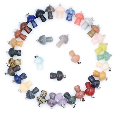 #ad 20Pcs Natural Crystal Stone small Mushroom Pendant Ornament Beads For Jewelry