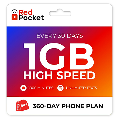 #ad $8.25 Mo Red Pocket Prepaid Wireless Phone PlanKit:1000 Talk Unlimited Text 1GB