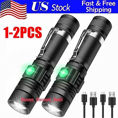 #ad Super Bright LED Tactical Flashlight Zoomable Rechargeable USB Adjustable 3 Mode