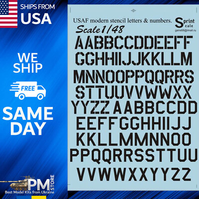 #ad Print Scale 48 005 Decal for Airplane USAF Modern Stencil Letters Numbers 1 48