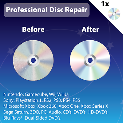 #ad 1x Disc Repair Resurface Fix Scratched ALL Disc Media Xbox PS GC Wii etc