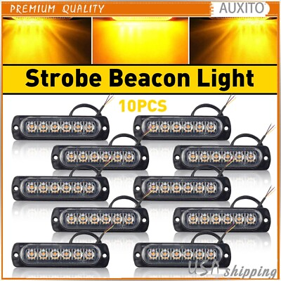 #ad 10x Amber Side 6LED Truck Emergency Beacon Warn Hazard Flash Strobe Light