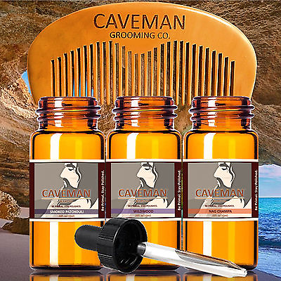 #ad Hand Crafted Caveman CHOOSE YOUR OWN 3 SCENTS Beard Oil conditioner FREE Comb