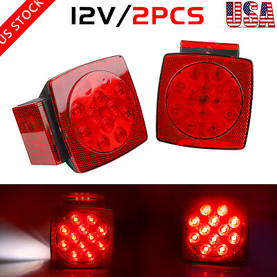 #ad #ad Rear LED Submersible Square Trailer Tail Lights Kit Boat Truck Waterproof 12V
