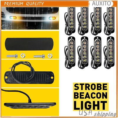 #ad 8X Amber White Car 6LED Truck Emergency Beacon Warning Hazard Flash Strobe Light