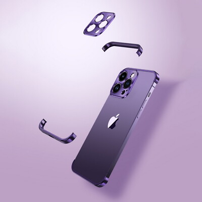 #ad Corner Case For iPhone 15 Pro Max 14 13 Frameless Bumper Aluminium Metal Cover