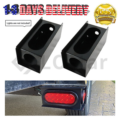 #ad 2PCS Steel Trailer 6quot; Oval Tail Light 2quot; Round Side Light Mount Box 24013