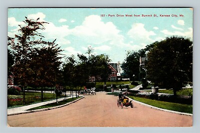 #ad Kansas City MO Park Drive West from Summit St. Missouri Vintage Postcard