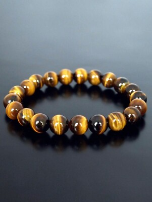 #ad Tiger Eye Bracelet 8mm Men Women Handmade Natural Stone Tiger Eye Beads Bracelet