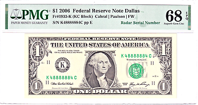#ad 2006 $1 Federal Reserve Note PMG 68EPQ SUPER RADAR #K48888884C