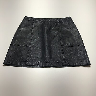#ad Art Class Skirt Womens Size L 10 12 Faux Leather Black Mini Short Pockets