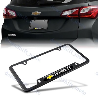 #ad 1PCS For CHEVY CHEVROLET Black Metal Stainless Steel License Plate Frame NEW