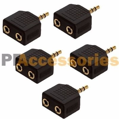 #ad 5 Pcs 1 Male to 2 Female Gold Plated 3.5mm Y Audio Splitter Headphone Adapter