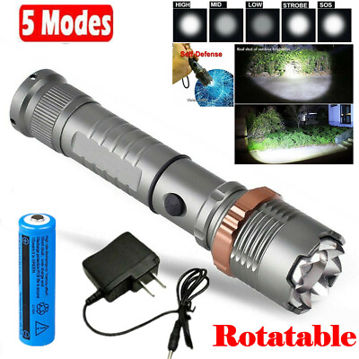 #ad 1200000LM LED High Power Flashlight Police Tactical Spotlight Rechargeable Torch