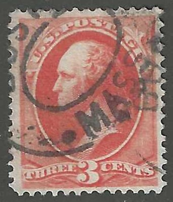 #ad U.S. 1887 Scott #214 3c vermilion George Washington Used Very Fine