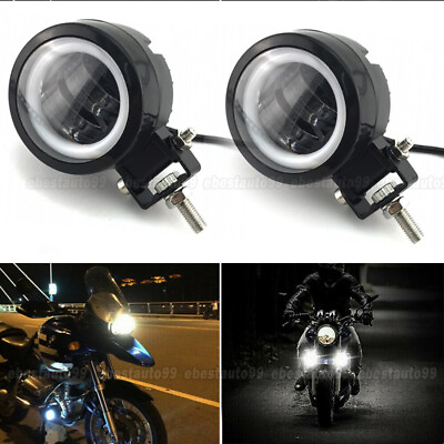 #ad 2x Blue Halo Angel Eye LED Spot Light Motorcycle Headlight Driving Fog Lamp