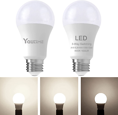 #ad 2PCS LED A19 Three Way Light Bulbs 30 70 100 Watt Natural White 4000K Equivalent