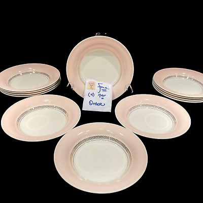 #ad 4 8 or 12 American Limoges Federal Coral Pink Soup Bowls 8 1 4” rimmed