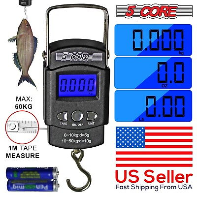 #ad 5 Core Portable Fish Scale Handheld Electronic Digital Hanging Weight 110lb 50kg