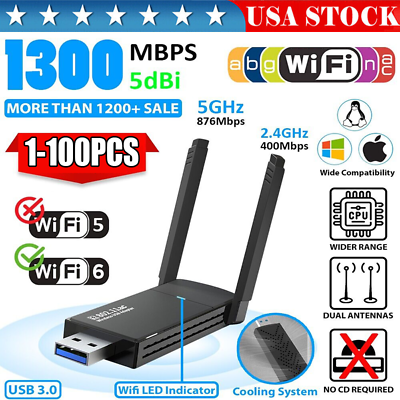 #ad USB 3.0 Wireless WIFI Adapter 1300Mbps Long Range Dongle Dual Band Network lot