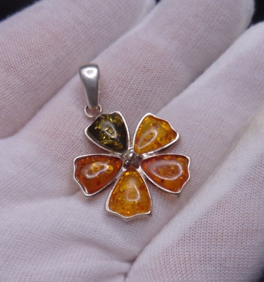 #ad Natural Multi Color BALTIC AMBER Pendant 925 STERLING SILVER