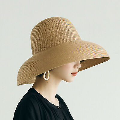 #ad Handmade Women Ladies Summer Straw Hat Hepburn Style Wide Brim Beach Sun Hats