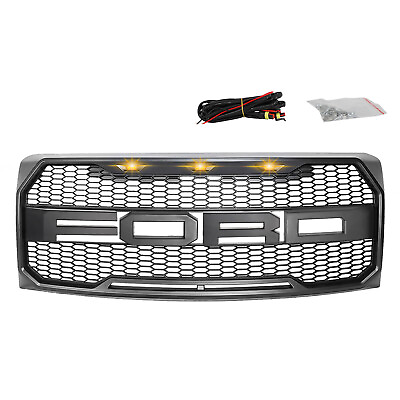 #ad Grill For 2009 2014 Ford F 150 F150 Front Bumper Hood Factory Style Black Grille