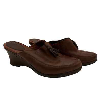 #ad #ad Ariat Brown Leather Tassle Slip On Mules Heels Size 9B