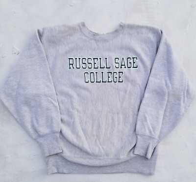 #ad Vintage Champion Reverse Weave Warmup 80s Russell Sage College Gray Size Large