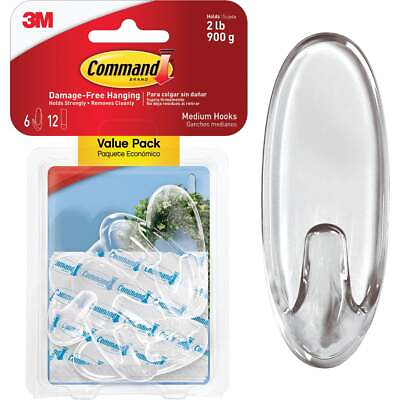 #ad Command Clear Medium Hooks 6 Hooks 12 Strips 17091CLR 6ES Pack of 12 Command