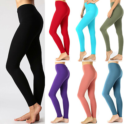 #ad #ad Womens Soft Stretch Cotton High Waisted Leggings Long Workout Yoga Pant Fitness
