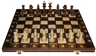 #ad SENATOR WOOD WEIGHTED CHESS SET amp; 16quot; FOLDING BOARD 3quot; King BROWN