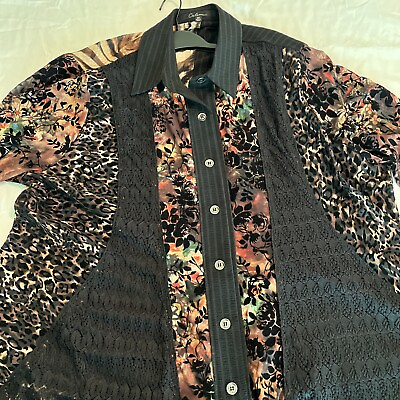 #ad Calessa Multi Colored Lace Polyester Blend 3 4 Sleeve Collard Top Size 2X
