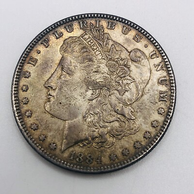 #ad 1884 P Morgan Dollar Toned VF XF 90% Silver $1 US Coin