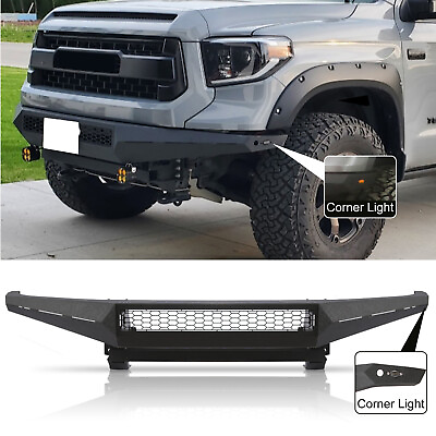#ad Fit for 2014 2020 Toyota Tundra Front Carbon Steel Bumper W LED Corner Light