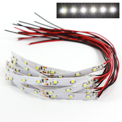 #ad 10pcs Pre wired Bright White 6 LEDs Strip SMD 3528 LEDs Light Self adhesive 10cm