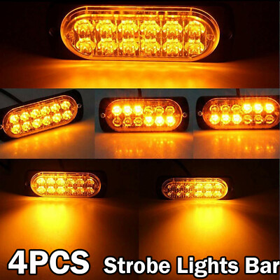 #ad 4x 12 LED Amber Warning Hazard Beacon Dash Strobe Light Bar Foglights A