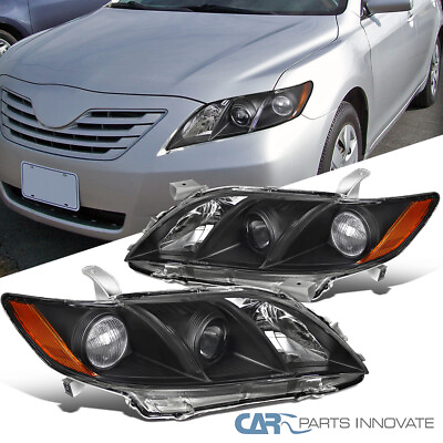 #ad Fits 07 09 Toyota Camry Black Projector HeadlightsAmber Signal Lamps LeftRight