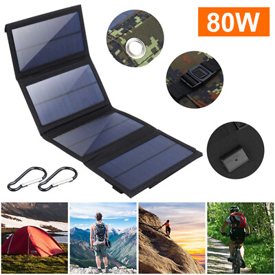 #ad Outdoor 80W Solar Panel Foldable Power Bank Camping Hiking USB PV Phone Charger