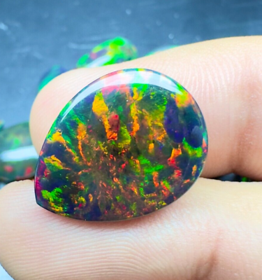 #ad 9ct Black Ethiopian Welo Opal Bright 5 5 Stripes Pattern Multi Fires Oval Cab