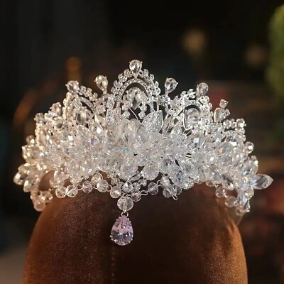 #ad Bridal Tiara Crown Luxury Crystal Beads Pageant Big Rhinestone Headpiece Wedding
