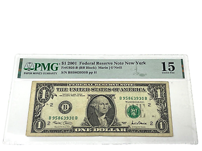 #ad #ad 2001 $1 One Dollar FEDERAL RESERVE NOTE New York#x27; PMG 15 Choice Fine#x27; #3