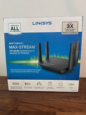 #ad Linksys RE9000 Black Next Gen AC Max Stream Tri Band AC3000 WIFI Range Extender