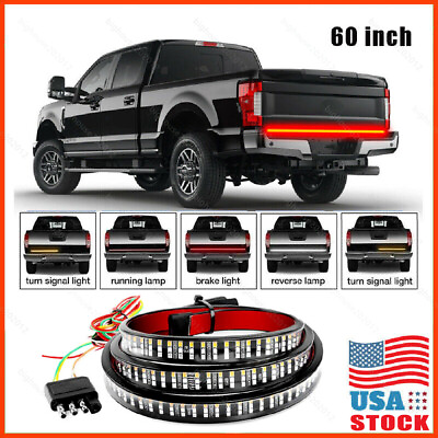 #ad 60quot; Truck Tailgate LED Light Bar Sequential Signal Brake Reverse Stop Tail Strip