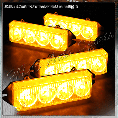 16 LED Amber amp; Yellow Emergency Hazard Warning Grille Flash Strobe Light Kit