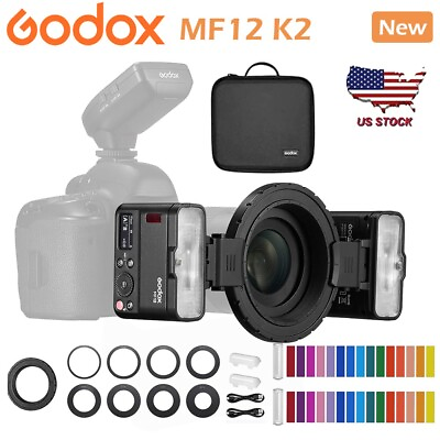 #ad US Godox MF12 K2 TTL 2.4G Macro Flash Light Kit 2 Speedlite For Sony Canon Nikon