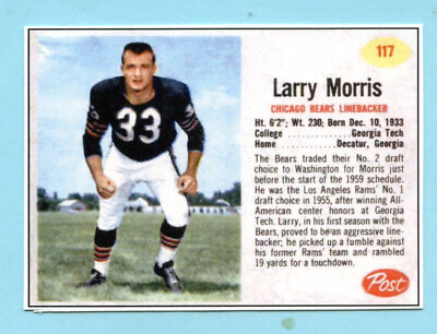 #ad 2022 1962 Style Cereal Football Card # 117 Larry Morris Bears