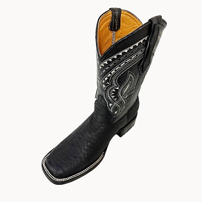 #ad Men#x27;s Genuine Cowhide Python Print Black Boots Square Toe Handcrafted CR695