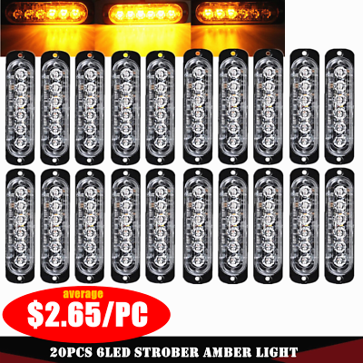 #ad 20 X 6LED Amber Car Truck Emergency Beacon Warning Hazard Flash Strobe Light US